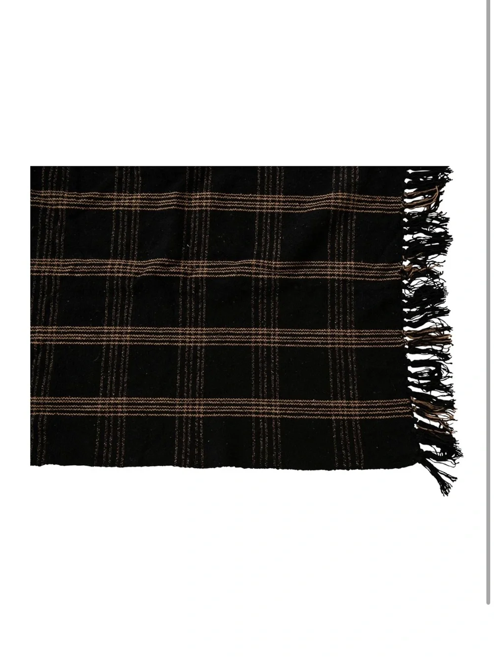 Black and Tan Plaid Throw 100% Cotton 60x50”